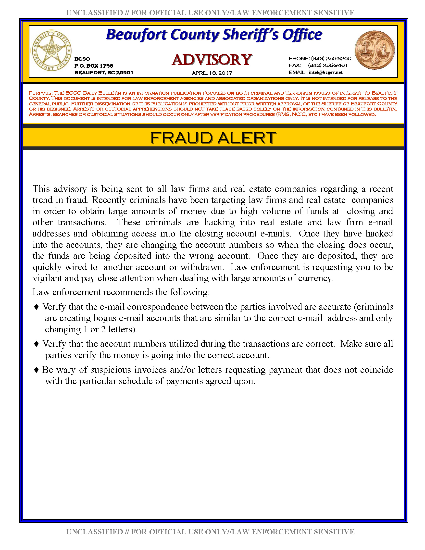 Beaufort County Fraud Alert